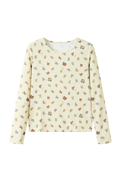 Plaid Bear Print Long Sleeve Top