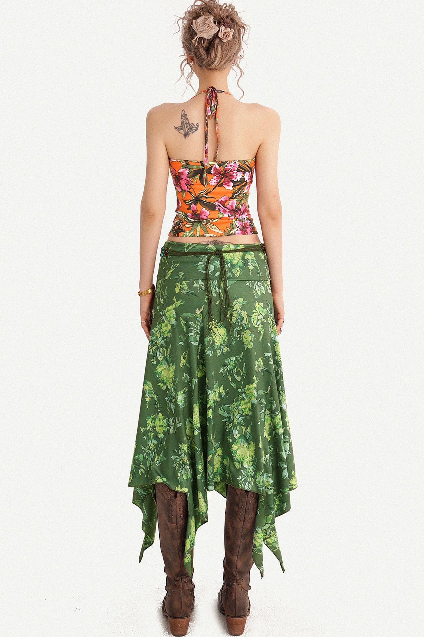 Retro Green Asymmetrical Skirt