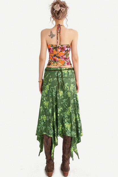Retro Green Asymmetrical Skirt