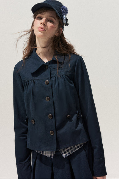 Navy Denim Jacket and Pleated Skirt Set-Up