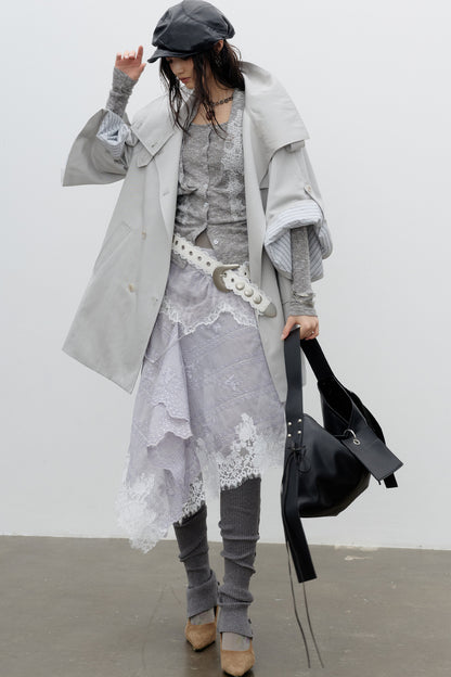 Cape-Style Wide-Sleeve Silhouette Trench Coat