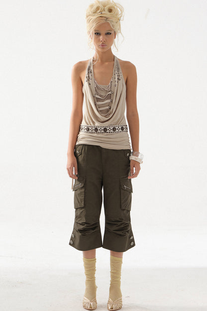 Pleated Rhinestone Halter Top