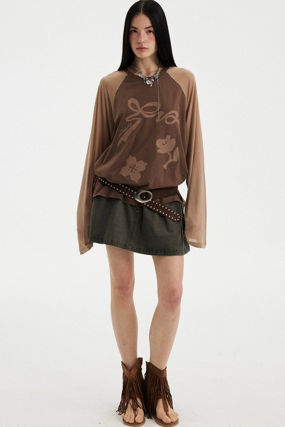 Bowknot Floral Long Sleeve Top