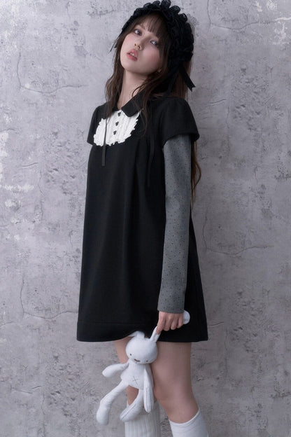 Dark Doll Collar Layered-Look Long Sleeve Dress