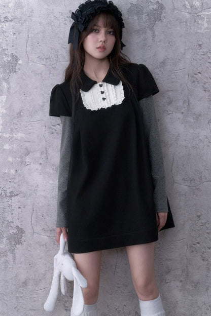 Dark Doll Collar Layered-Look Long Sleeve Dress