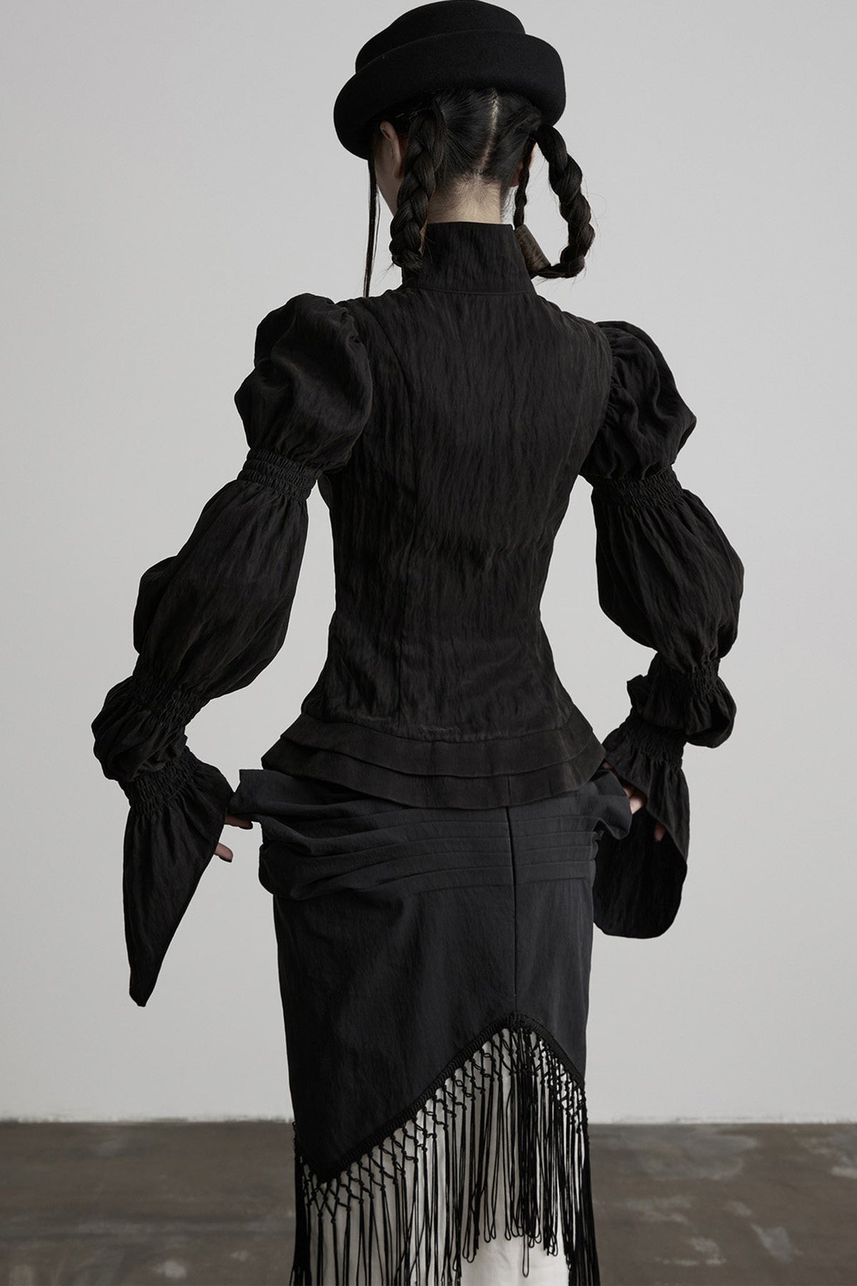 Three-Dimensional Lotus Sleeve Long-Sleeve High-Neck Shirt