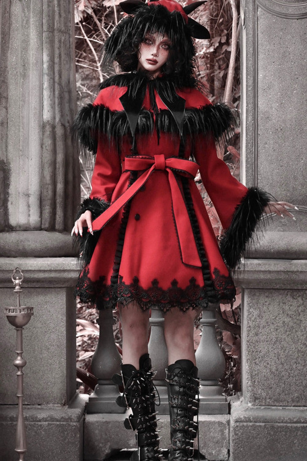 Gothic Bat Collar Woolen Cape Set