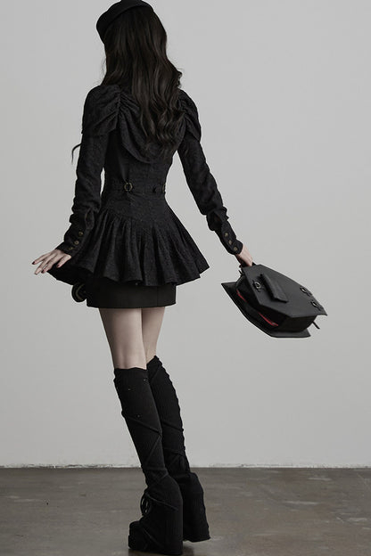 Jacquard Pleated Skirt-Style Hem Long-Sleeve Shirt