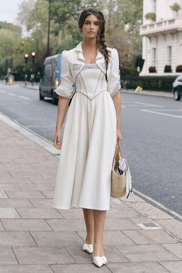Striped Bow Layered-Look Dress, Top and Skirt Set -Up