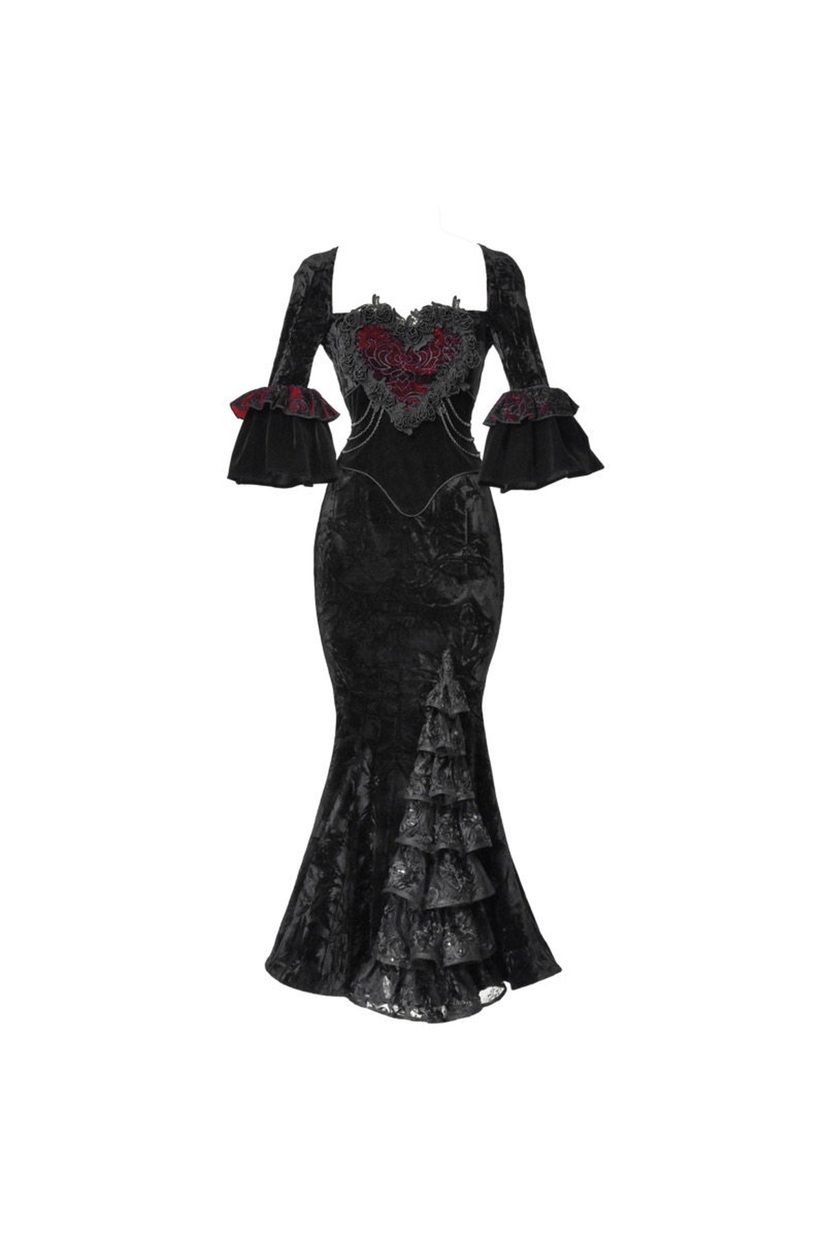 Burgundy Velvet Strapless Fishtail Dress Set-Up