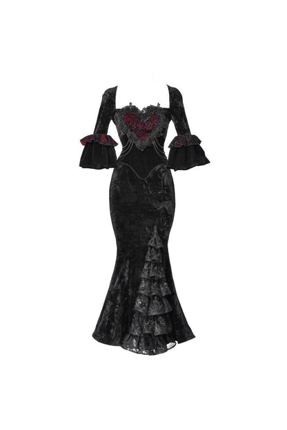 Burgundy Velvet Strapless Fishtail Dress Set-Up