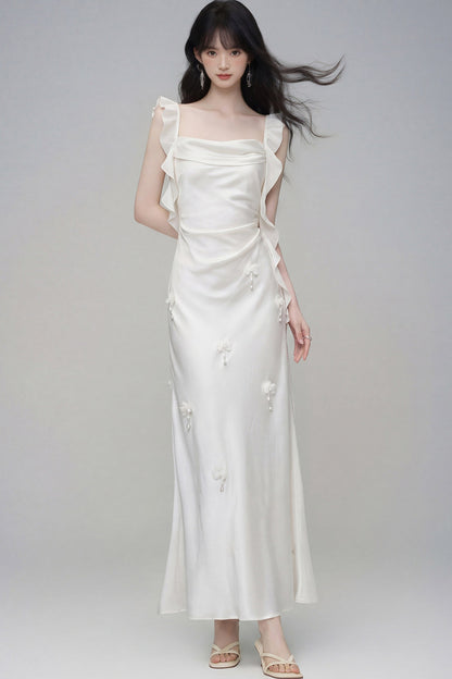 Gardenia White Satin Dress