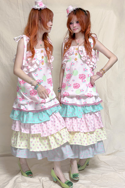 Multi-Layered Irregular Floral Skirt