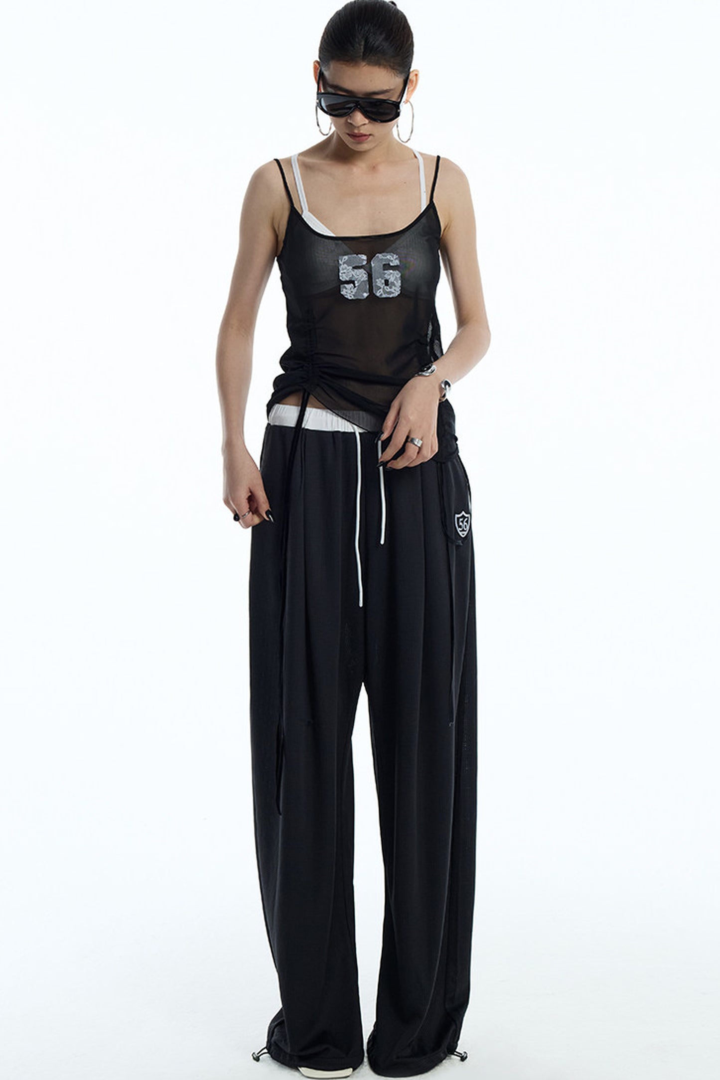 Black White Color-Block Sports Pants