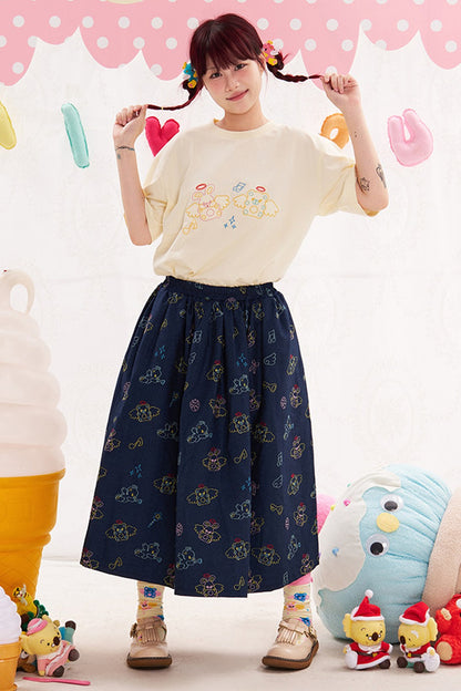 Animal Angel Print Denim Skirt