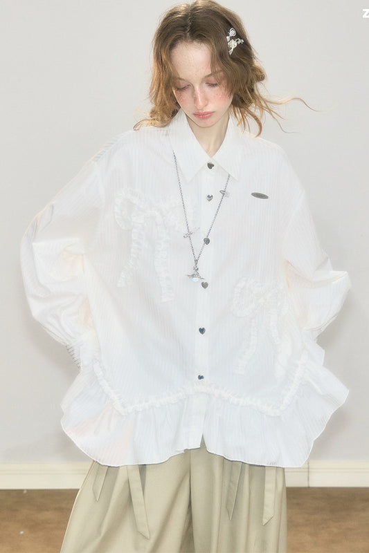 Lace Hem Bow Shirt