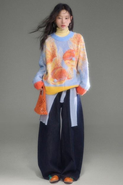 Wool Blend Color-Block Knit Top