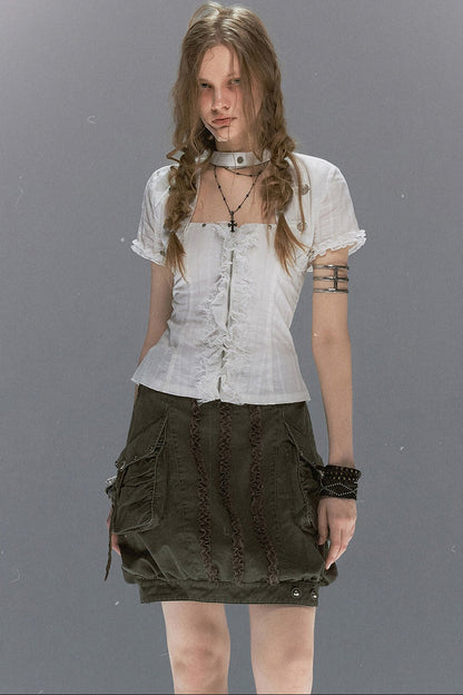 Romantic Lace Ruffled Vest set-Up