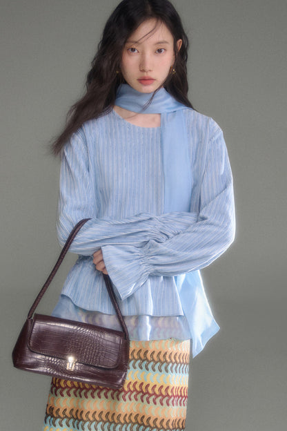 Moonlight Waterfall Long-Sleeve Ribbon Top and Skirt Set-Up