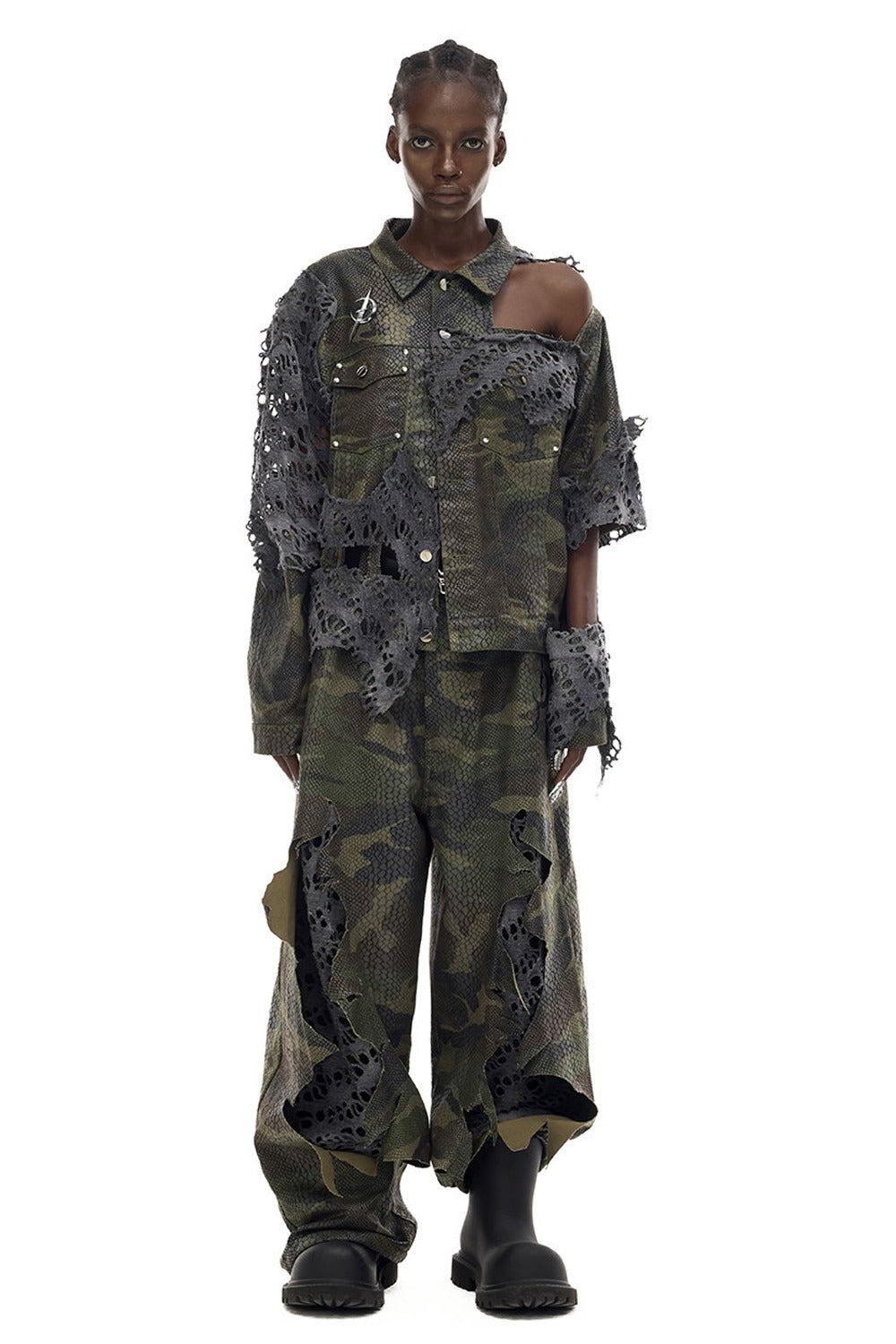Distressed Camouflage Denim Jacket