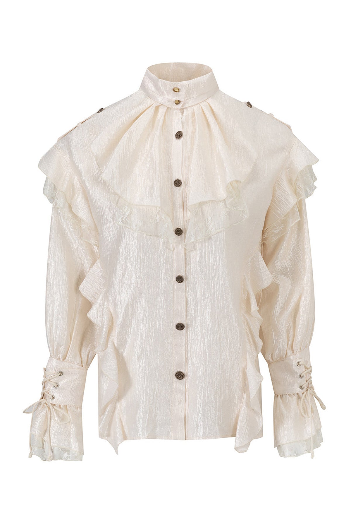 High Collar Ruffle Acetate Shirt