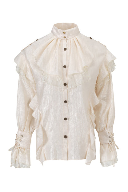 High Collar Ruffle Acetate Shirt