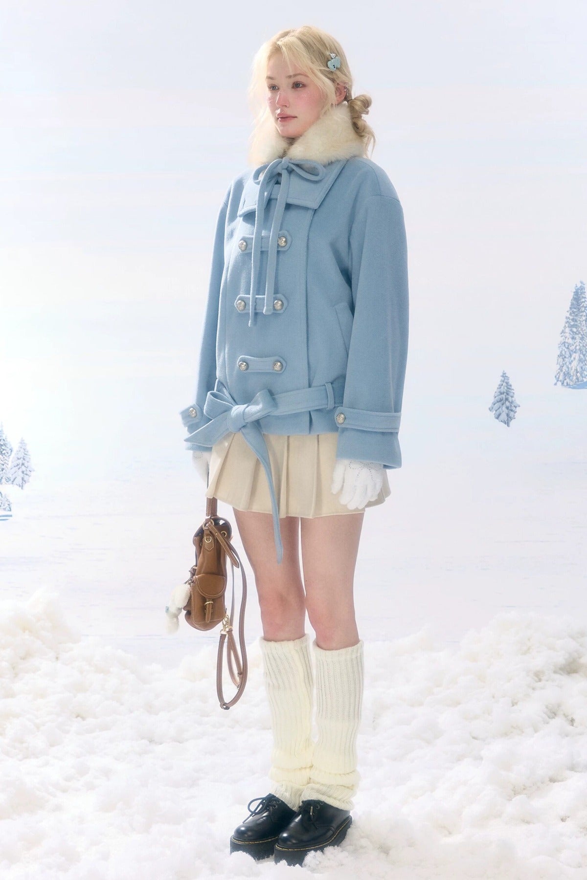 Pleated High Waist Woolen Skirt