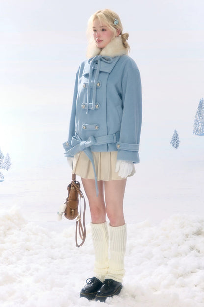Pleated High Waist Woolen Skirt