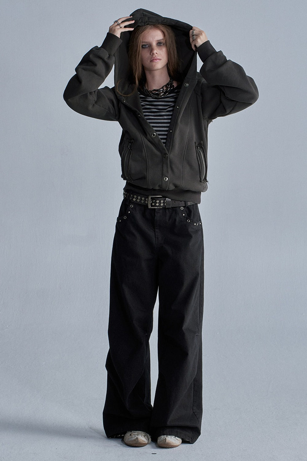Acid-Washed Reversible Hooded Terry Jacket