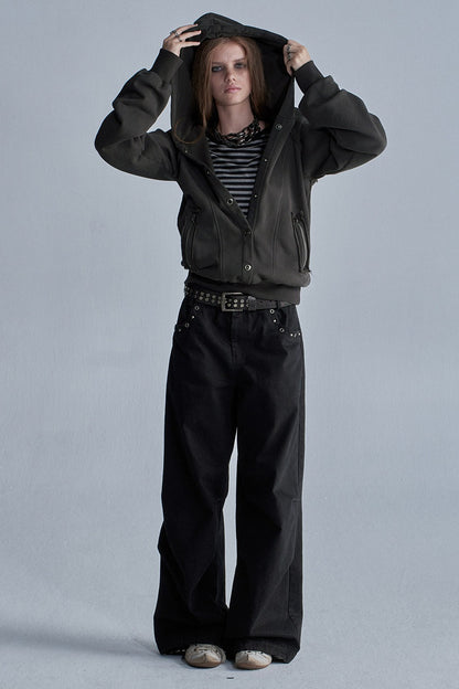 Acid-Washed Reversible Hooded Terry Jacket