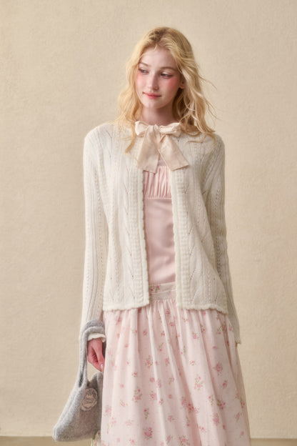 Soft Wool Ribbon Knit Cardigan