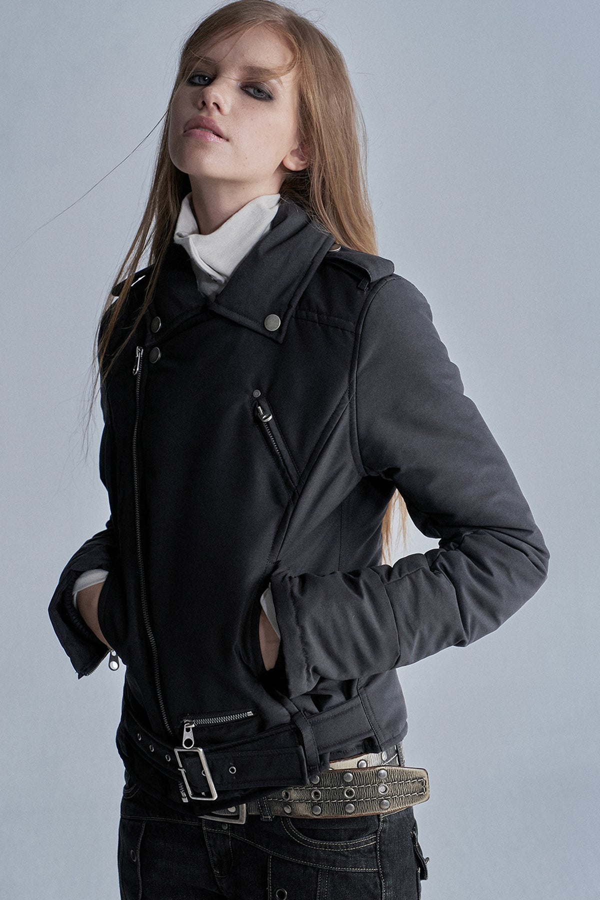Punk Diagonal Zipper Belted Jacket
