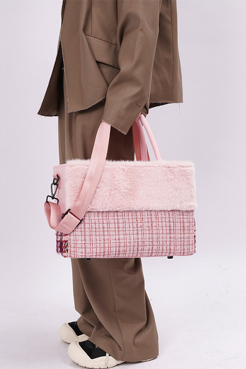 Furry Color-Block Tote Bag