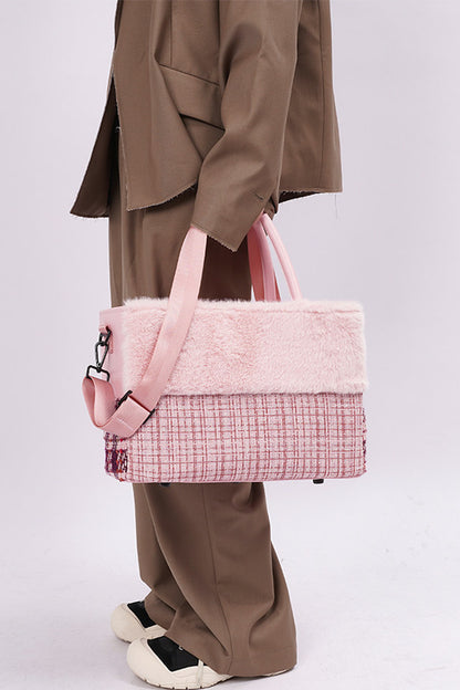 Furry Color-Block Tote Bag