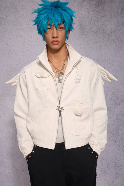 Jacke mit Patchwork-Strasssteinen und Engelsflügeln
