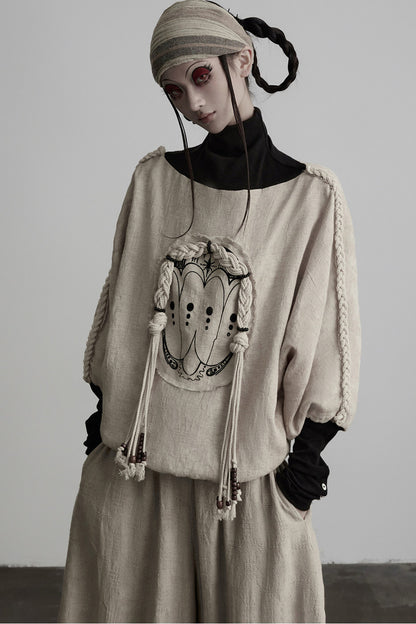 Loose-Fit High-Neck Batwing Sweatshirt