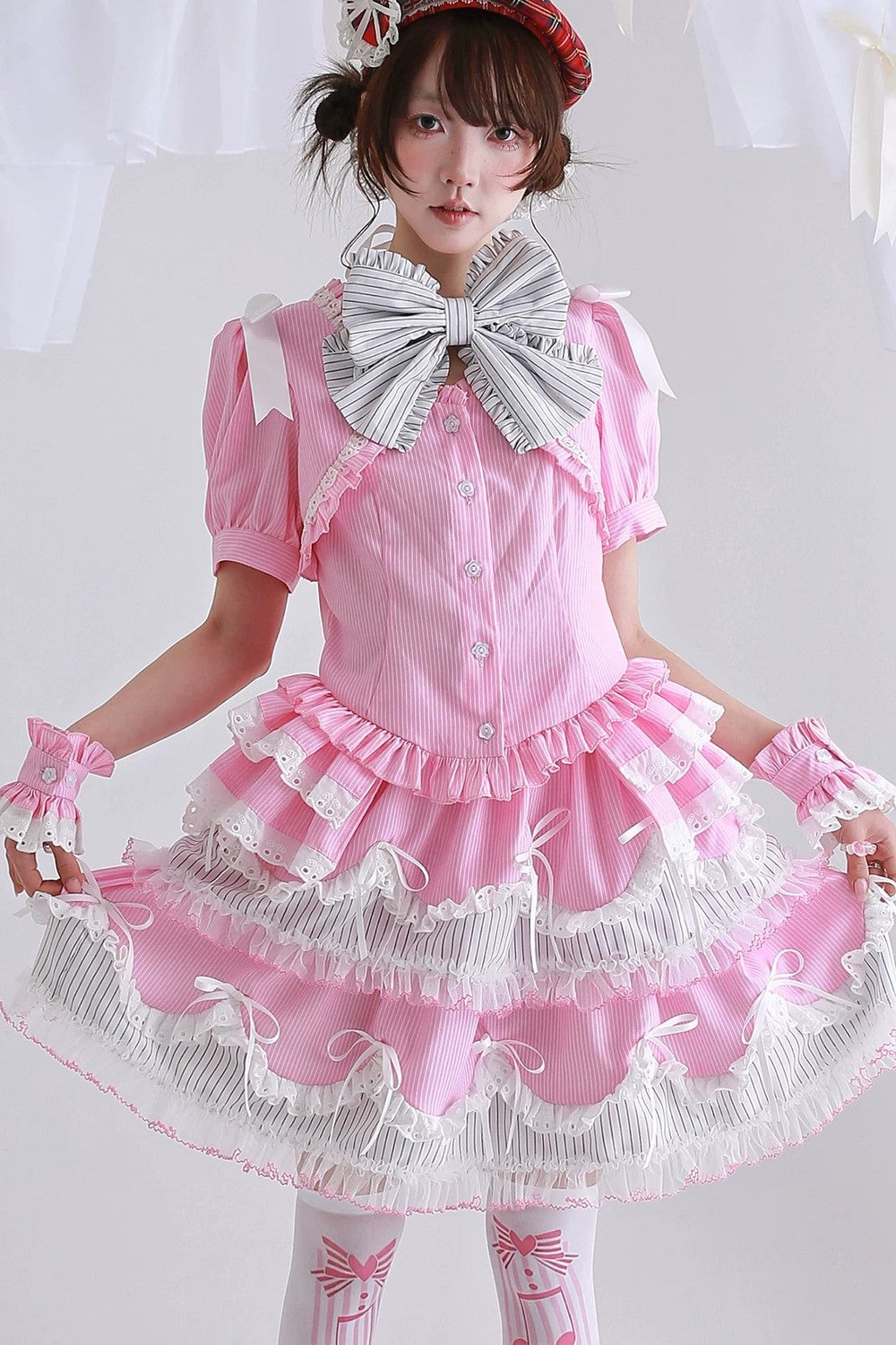 Pink Striped Puffy Skirt