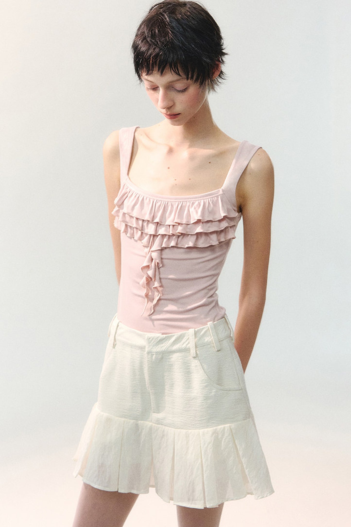 Textured Mesh Layered Mini Skirt