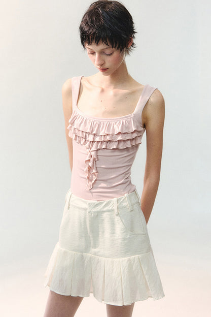 Textured Mesh Layered Mini Skirt