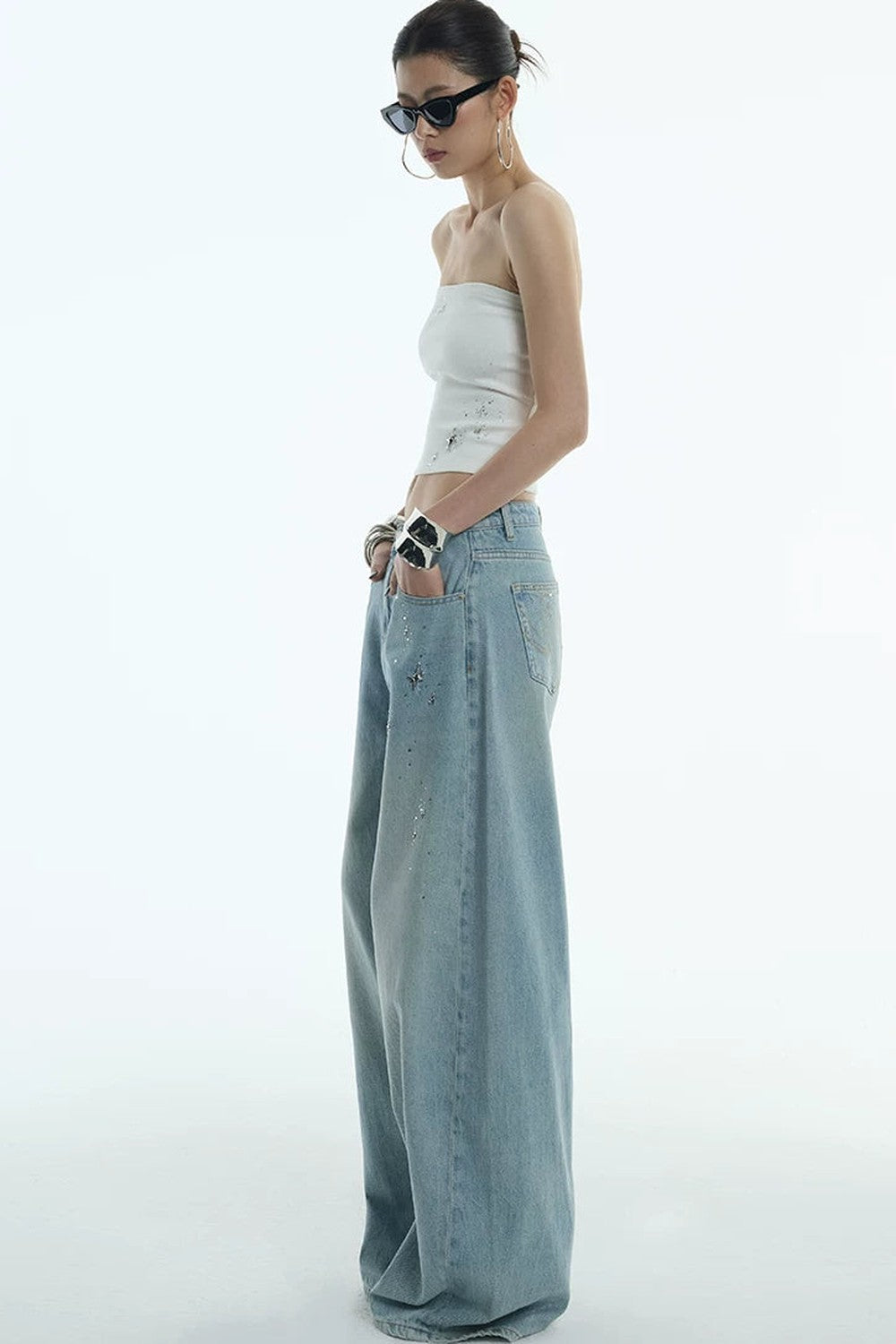 Jeans a gamba larga blu chiaro di luna