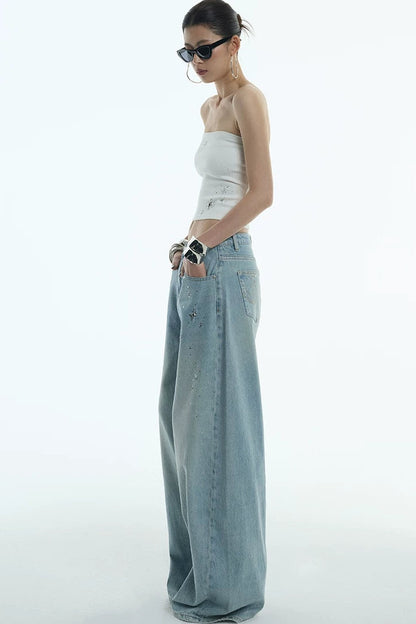 Jeans a gamba larga blu chiaro di luna