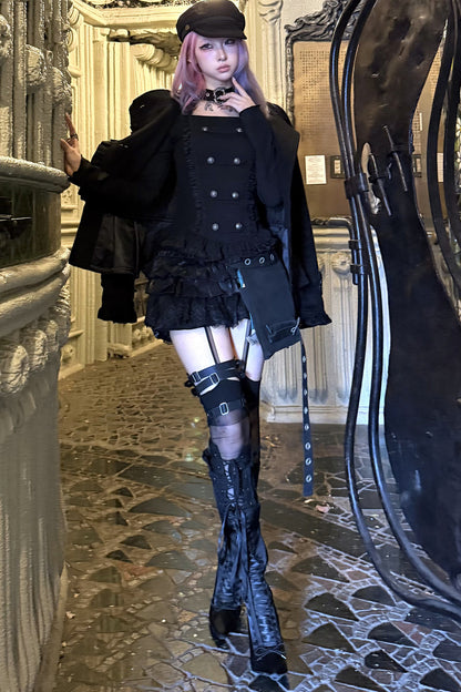 Detachable Bow Woolen Coat and Dress Set