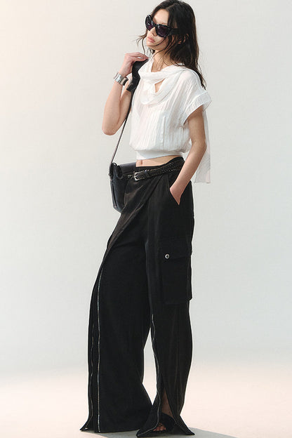 Drape Collar Short Sleeve Shirt
