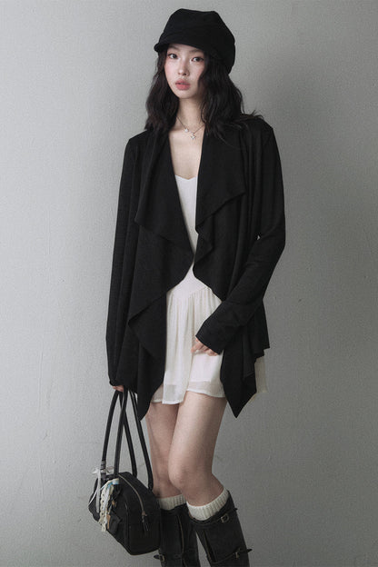 Asymmetrical Diagonal Placket Knit Cardigan