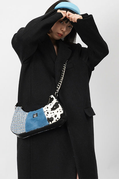 Genuine Leather Color-Block Crossbody Bag