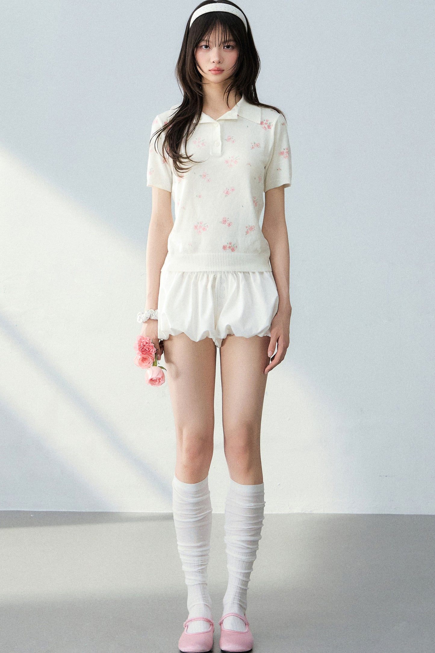 All-Over Floral Print Knit Blouse