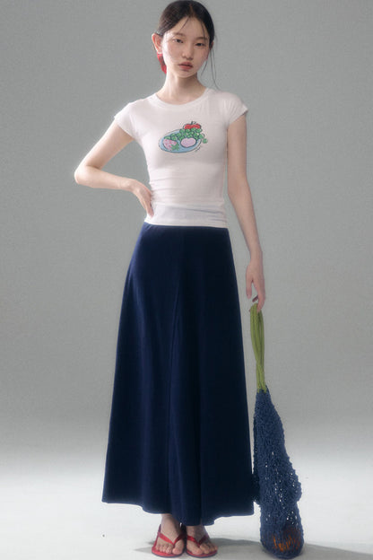 Cotton Blend A-Line Skirt