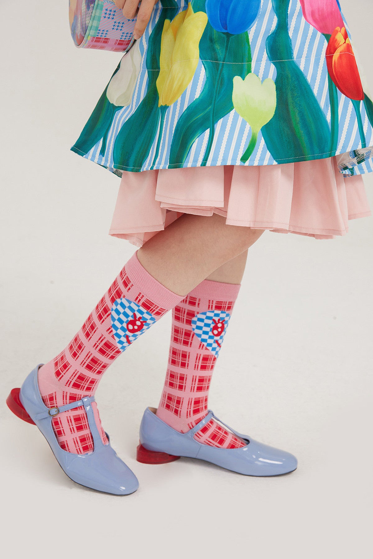 Pink Plaid Heart Smiley Socks