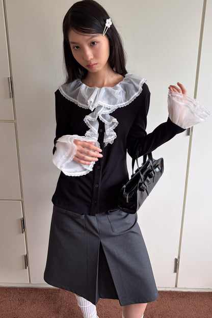 Gray Woolen Bow Pocket Skirt