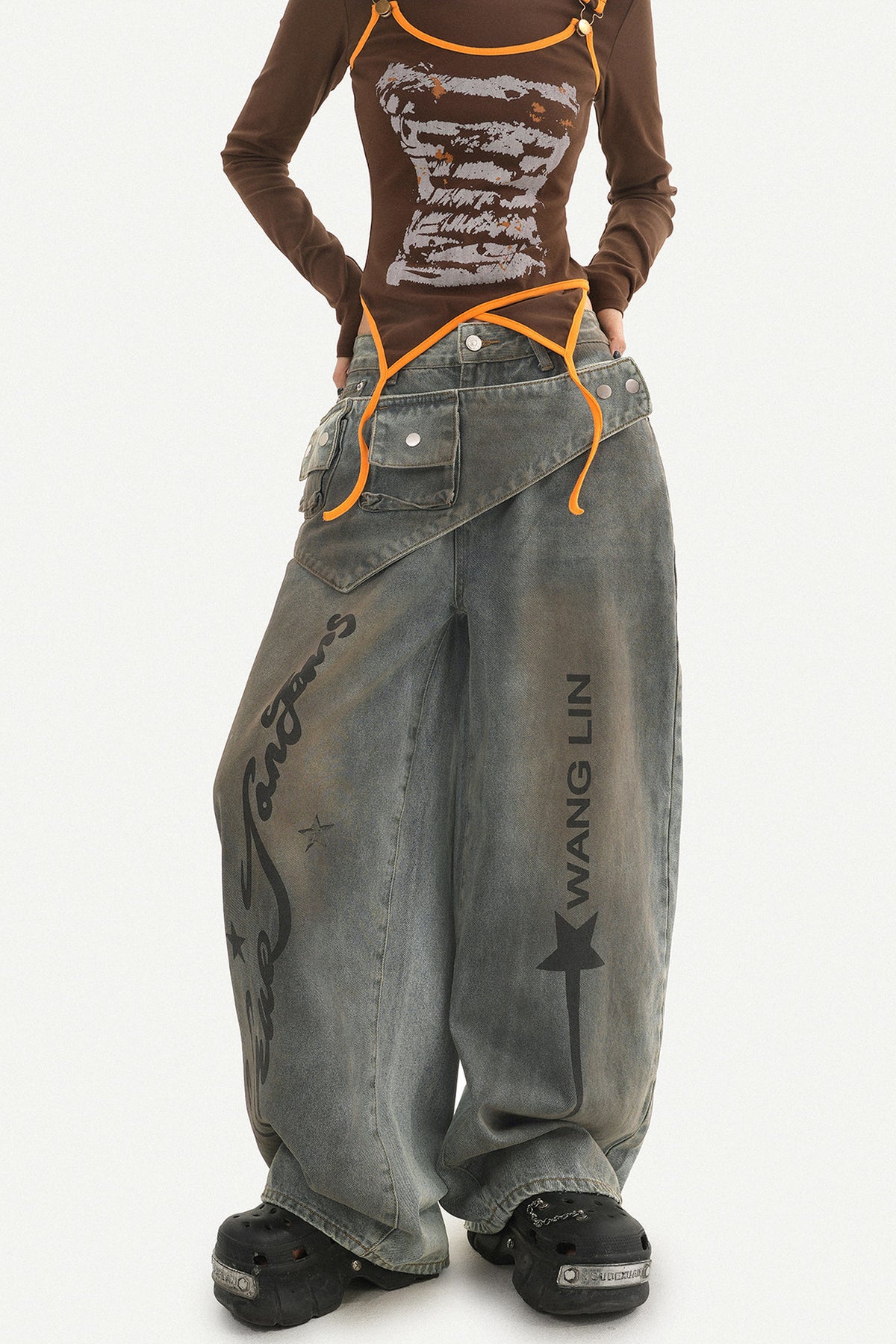 High-Waisted Scimitar Wide-Leg Jeans